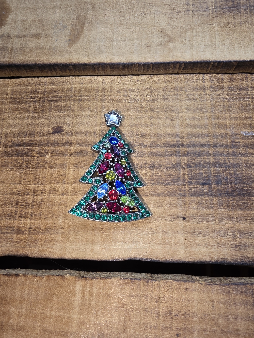 Vintage Multicolor Rhinestone Christmas Tree Brooch